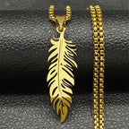 Gold stainless steel feather necklace and pendant