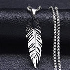 Silver stainless steel feather necklace and pendant