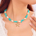 Women's shell pendant necklace in turquoise