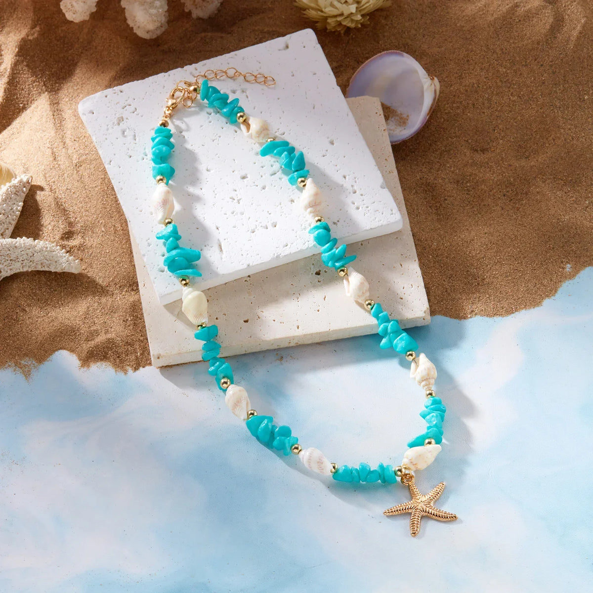 Women's shell pendant necklace in turquoise