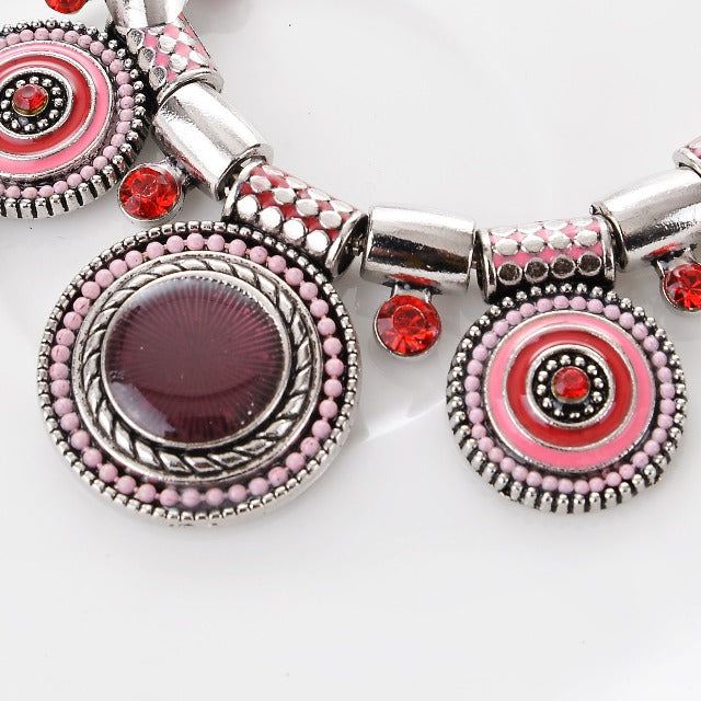 Pink Red Turquoise Silver Ethnic Necklace