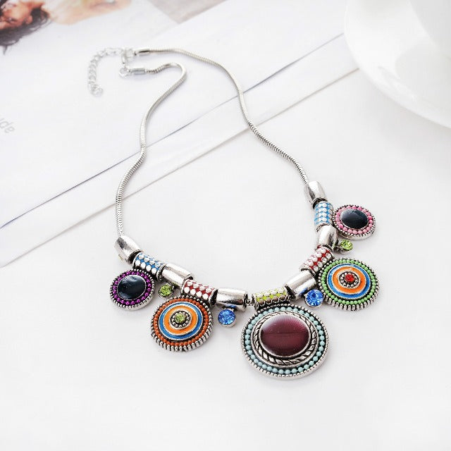 Multicolored Turquoise Silver Ethnic Necklace