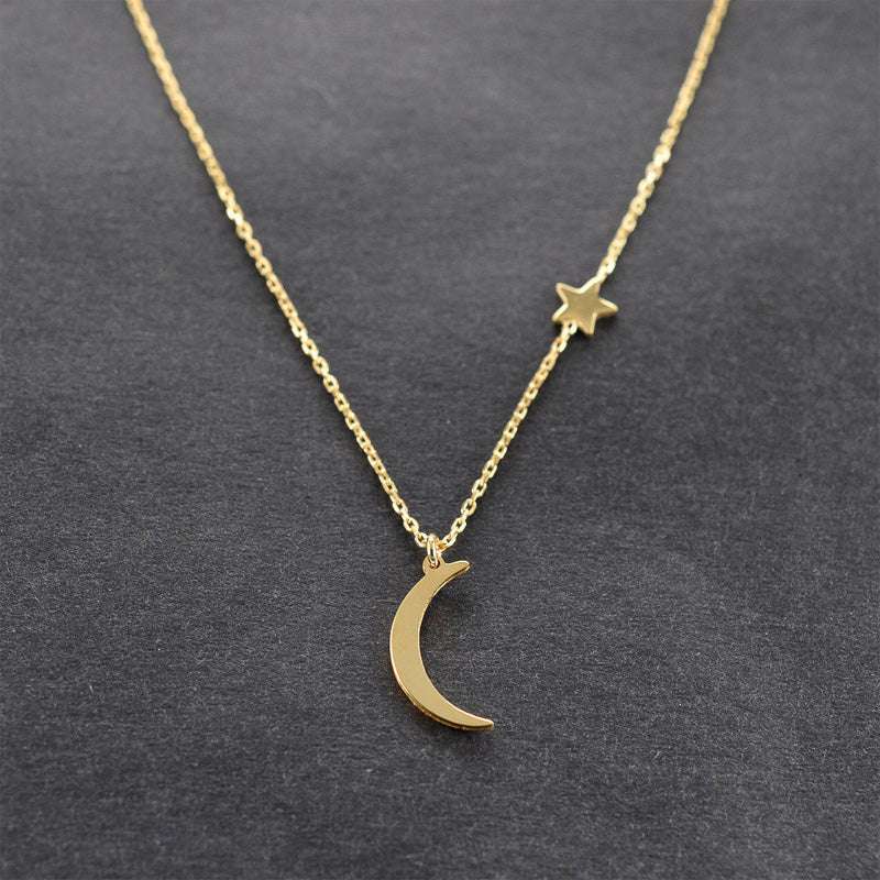 Gold Star & Moon Necklace