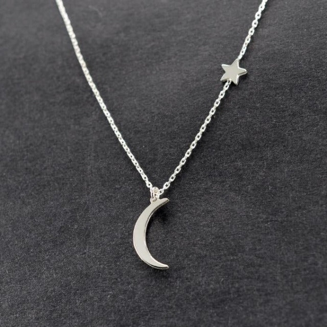 Silver Star & Moon Necklace