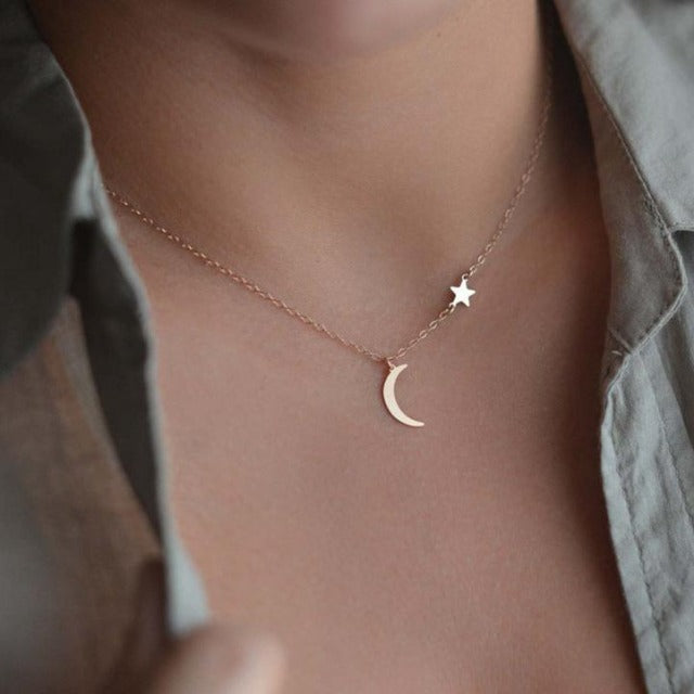 Gold Star & Moon Necklace