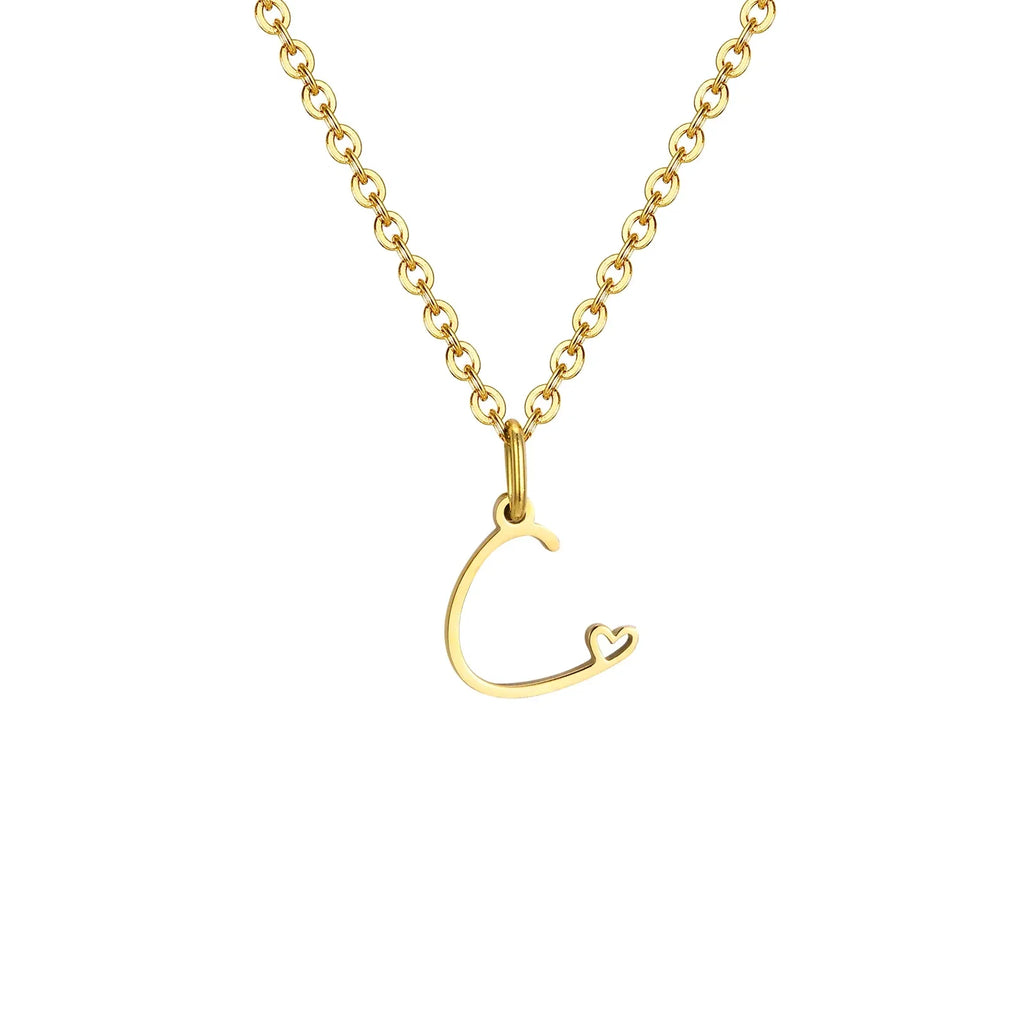 Women's necklace with initial letter and heart pendant c