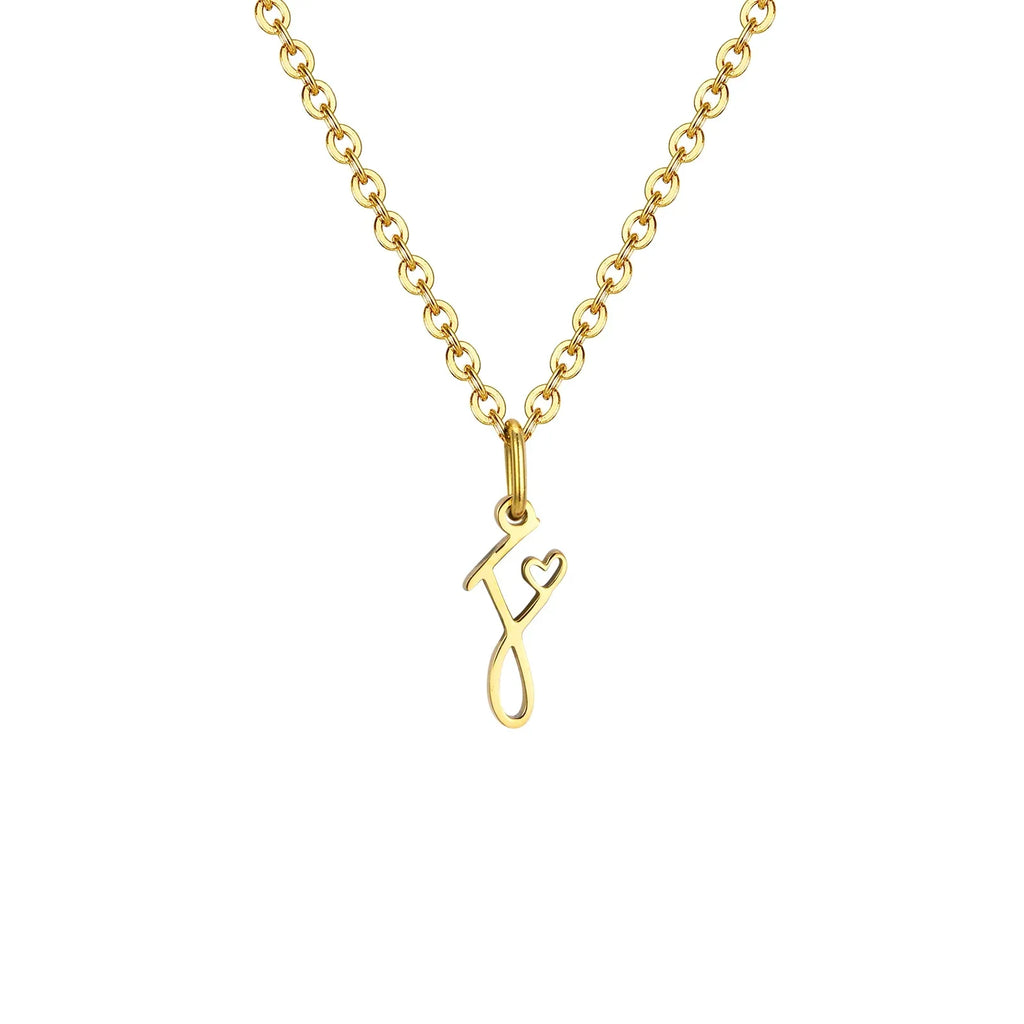 Women's necklace with initial letter and heart pendant f