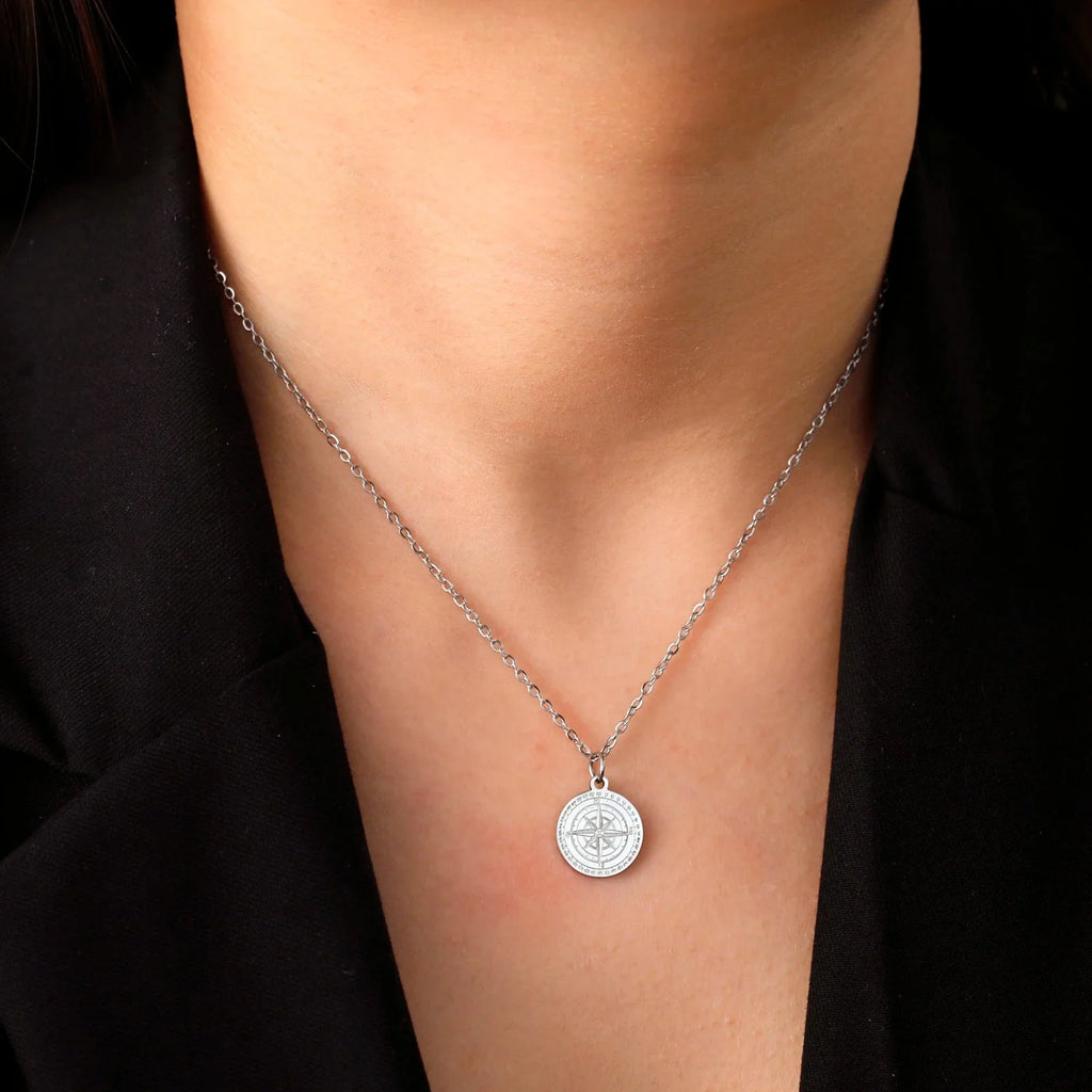 Women's Necklace Compass Pendant Rose of the Winds Cardinal Silver