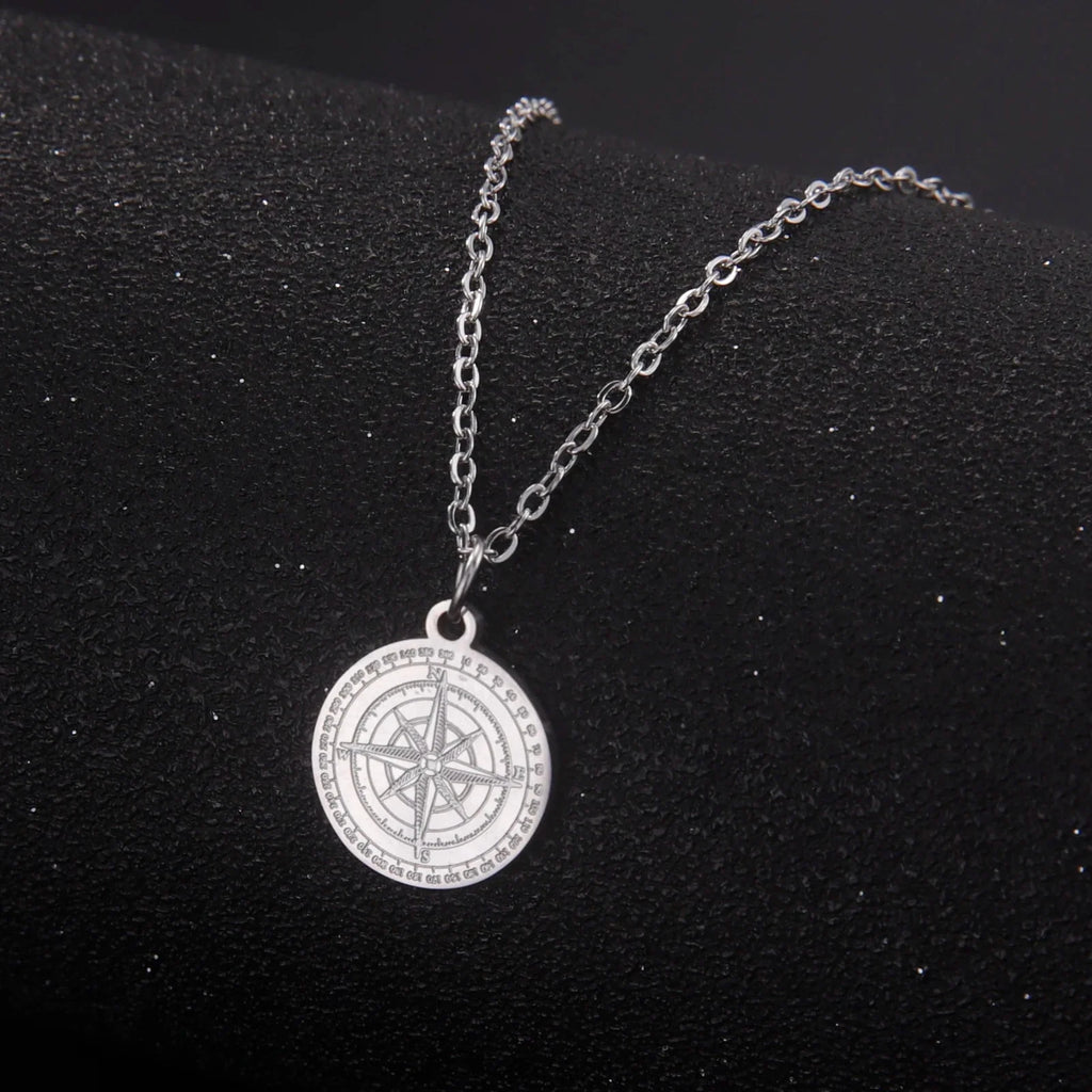 Women's Necklace Compass Pendant Rose of the Winds Cardinal Silver