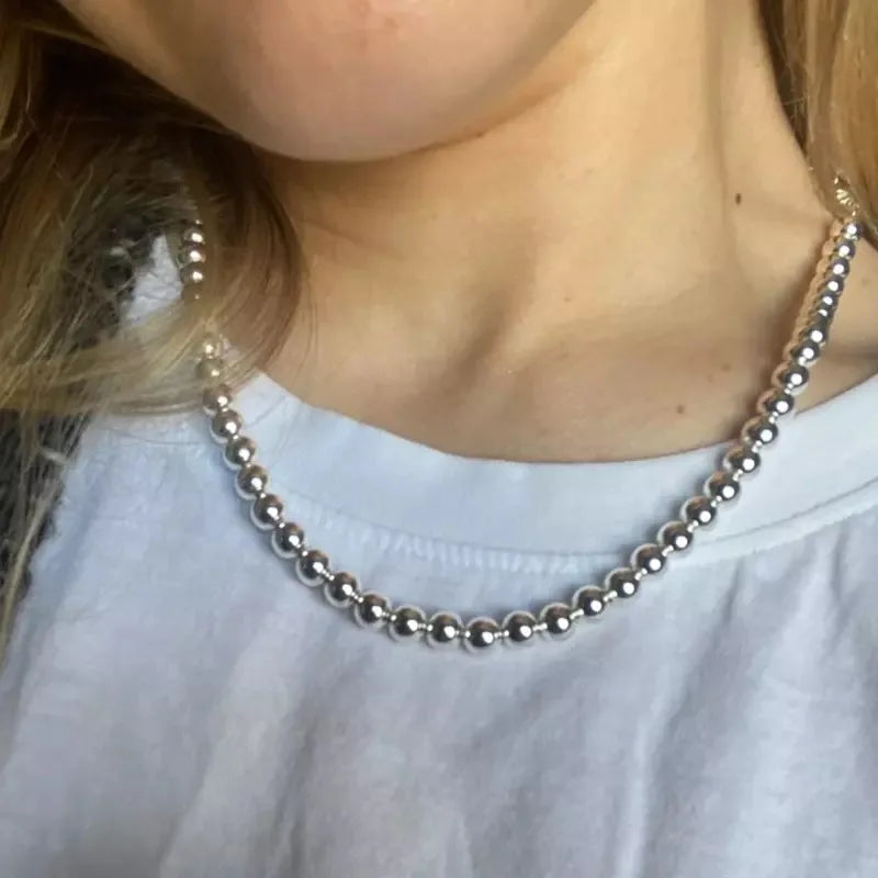 Elegant Women's Necklace with Silvered Pearls