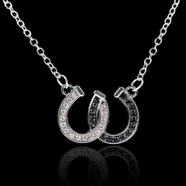 Iron Horseshoe Necklace White & Black Lucky Charm Pendant