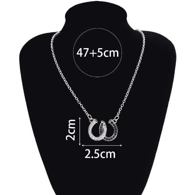 Iron Horseshoe Necklace White & Black Lucky Charm Pendant