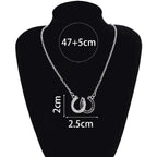 Iron Horseshoe Necklace White & Black Lucky Charm Pendant