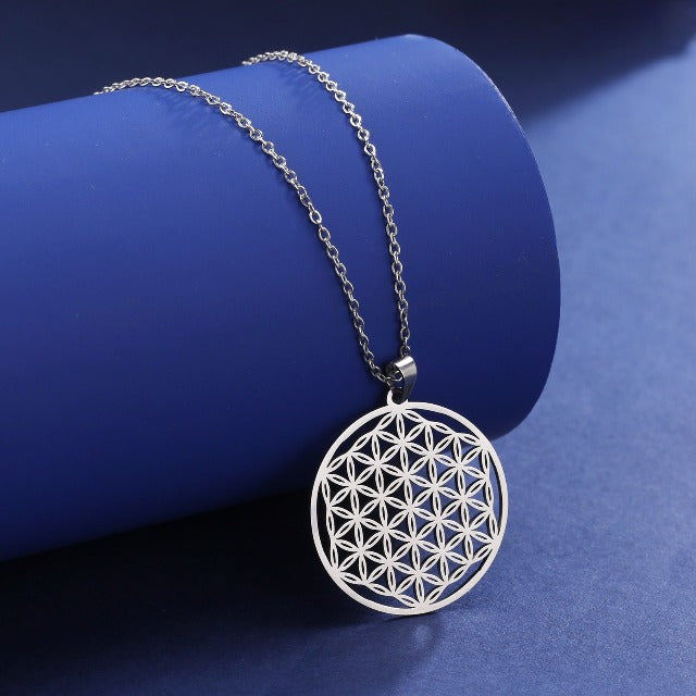 Flower of Life Necklace Beads Pendant Mandala Men Women Dawapara silver