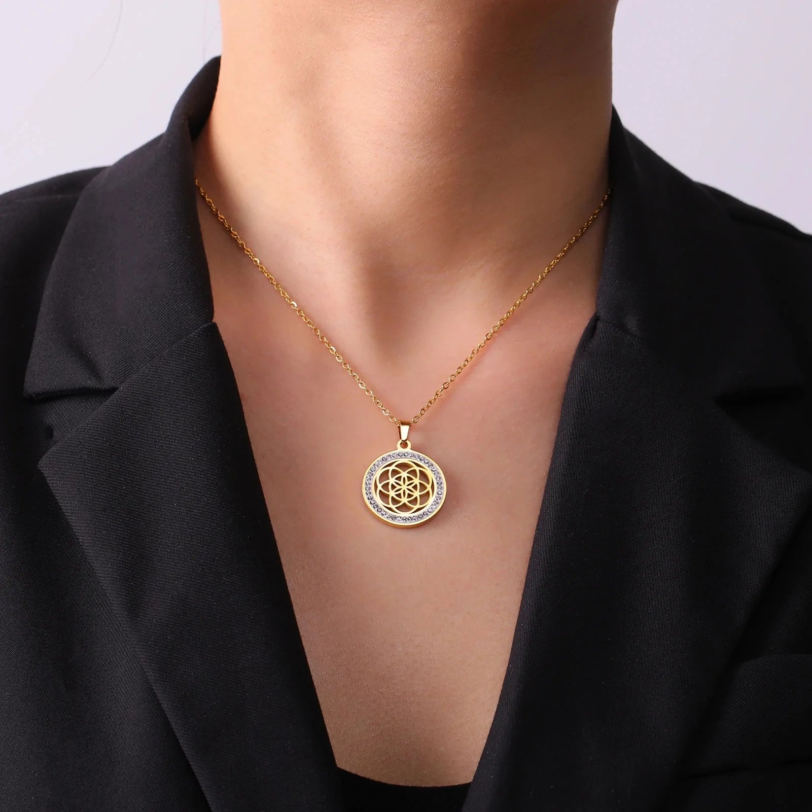 Life Seed Necklace Women's Flower of Life Pendant gold