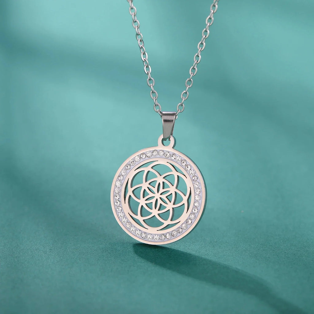 Life Seed Necklace Women's Flower of Life Pendant silver