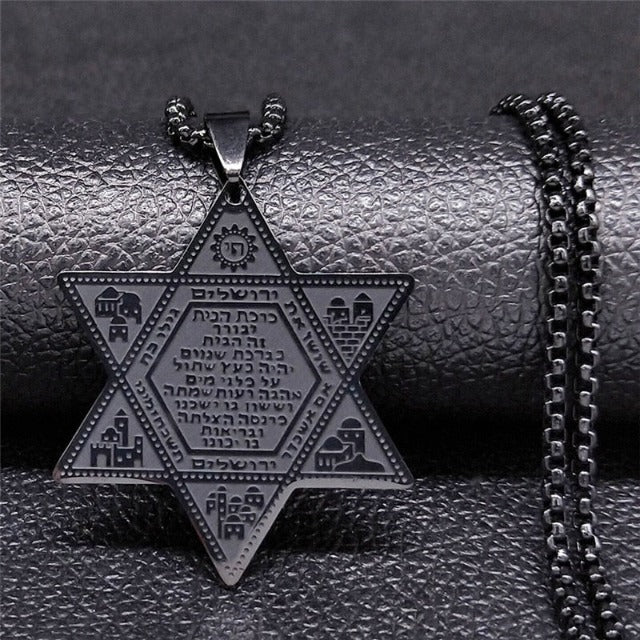 Hexagram Necklace Star of David Judaism Pendant style 1 black
