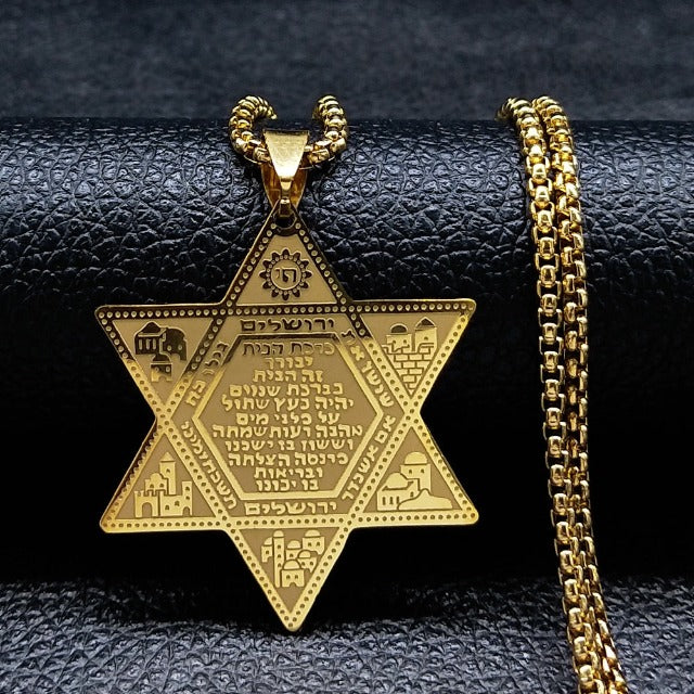 Hexagram Necklace Star of David Judaism Pendant style 1 gold