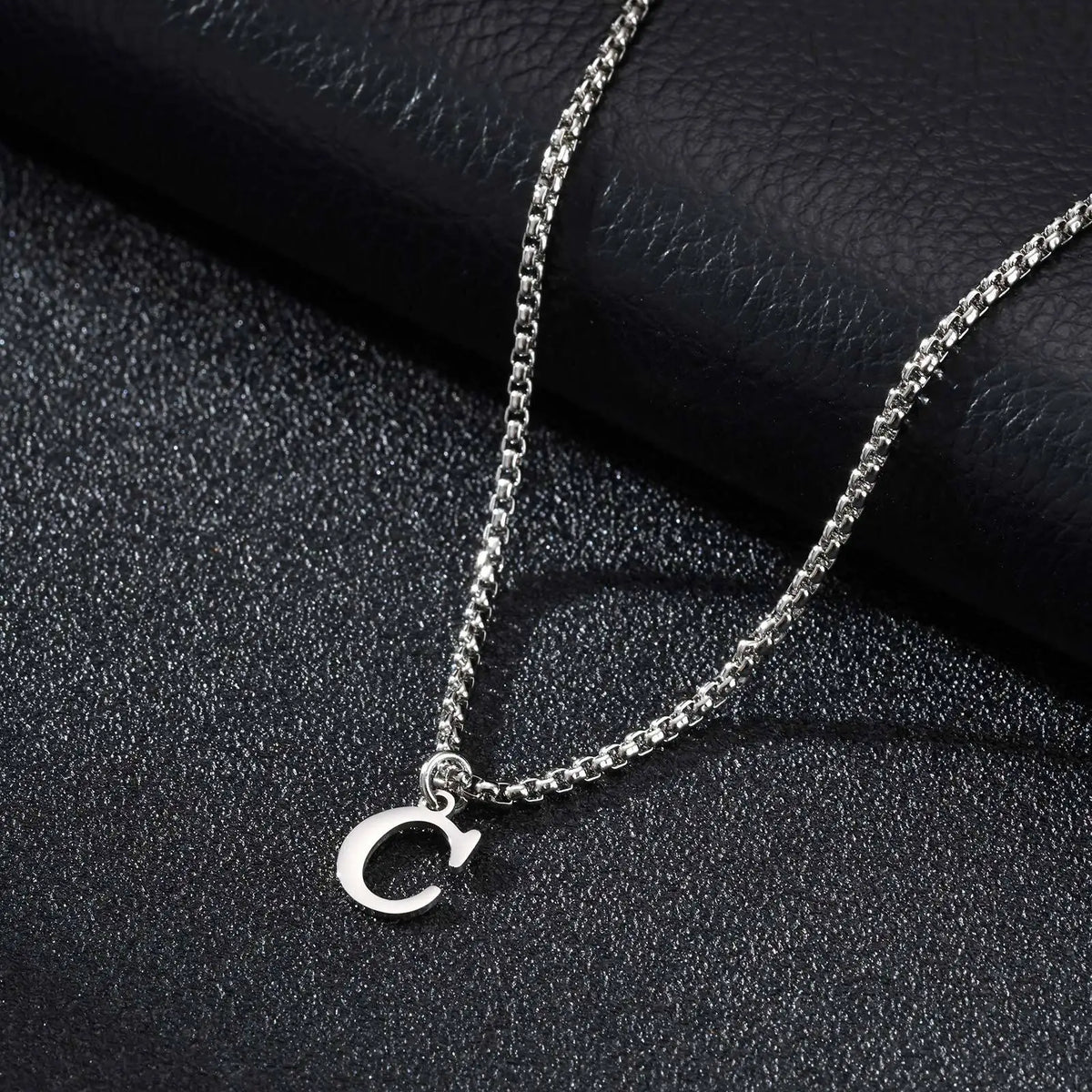 Men's necklace with C initial pendant