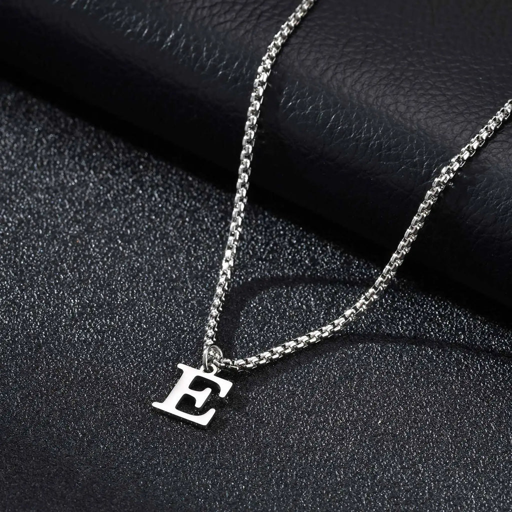 Men's necklace with E initial pendant