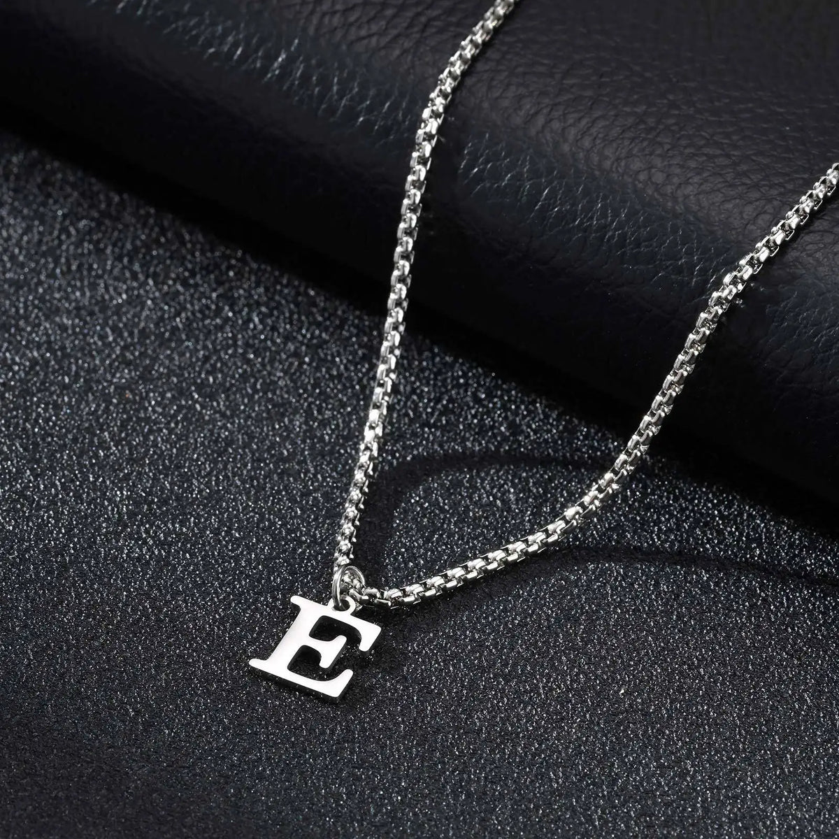 Men's necklace with E initial pendant