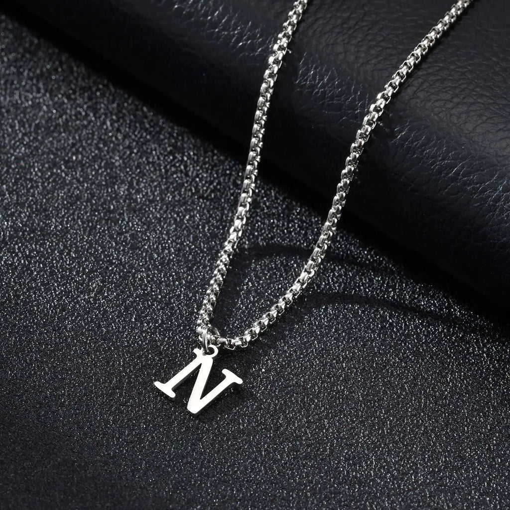 Men's necklace with N initial pendant