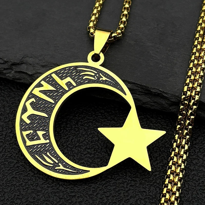 "Turk" men's necklace in Göktürk runes: crescent moon and star gold