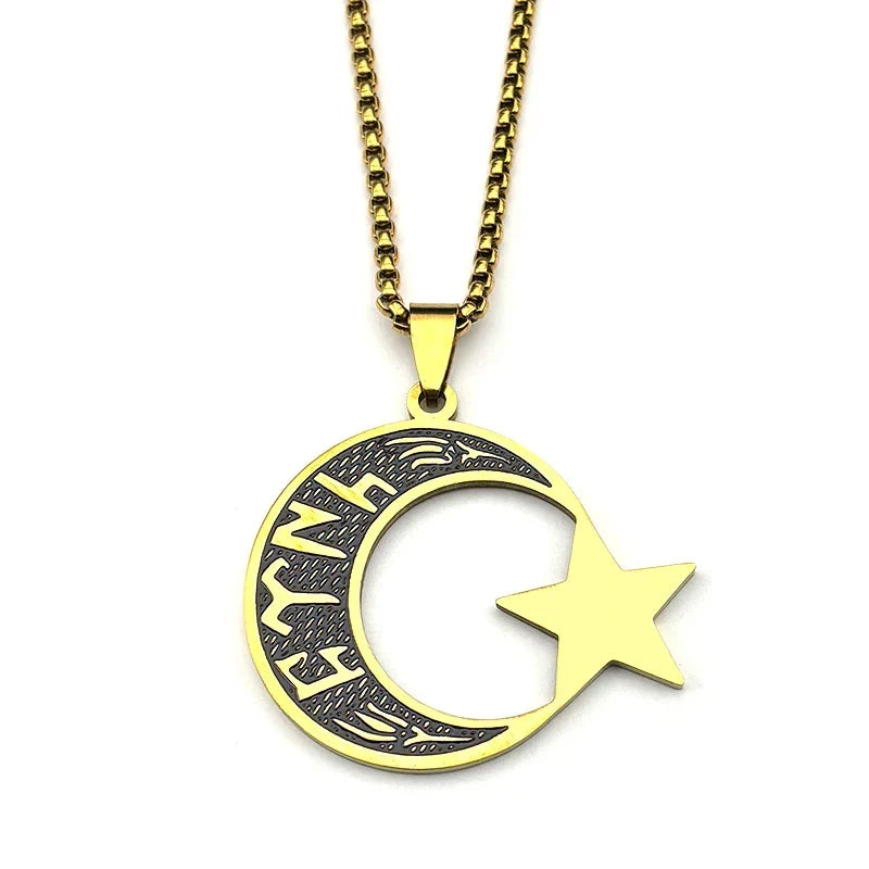 "Turk" men's necklace in Göktürk runes: crescent moon and star gold