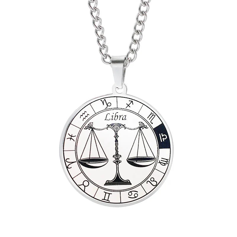 Horoscope Necklace Zodiac Constellation Pendant Silver Libra