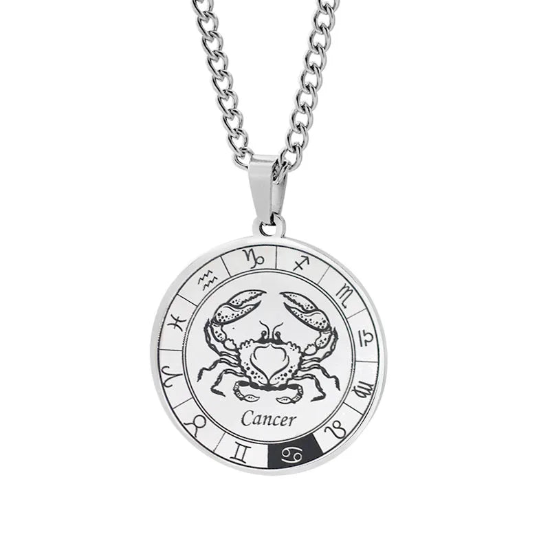 Horoscope Necklace Zodiac Constellation Pendant Silver Cancer