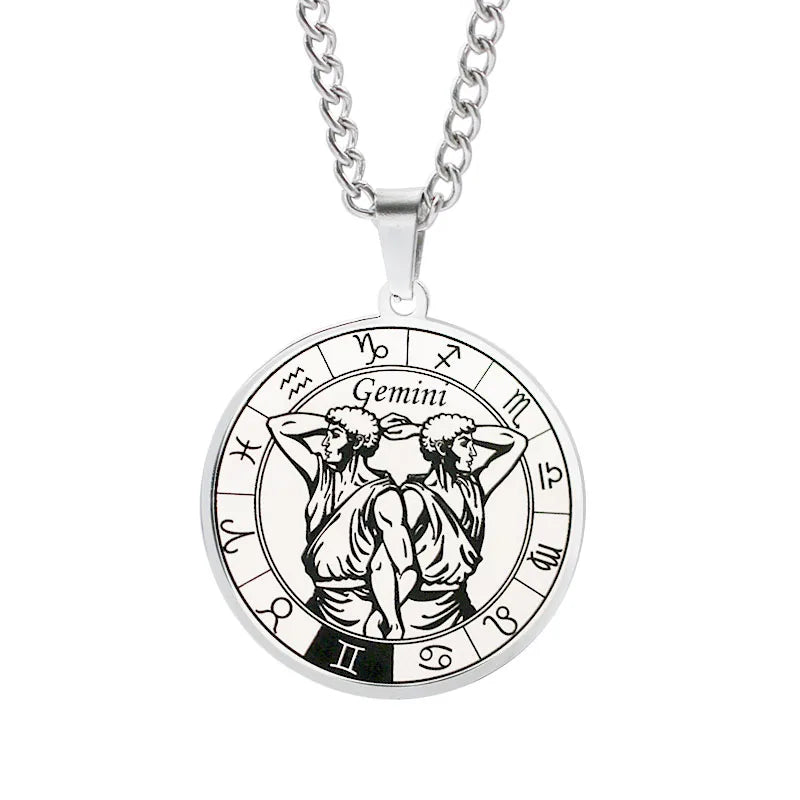 Horoscope Necklace Zodiac Constellation Pendant Silver Gemini
