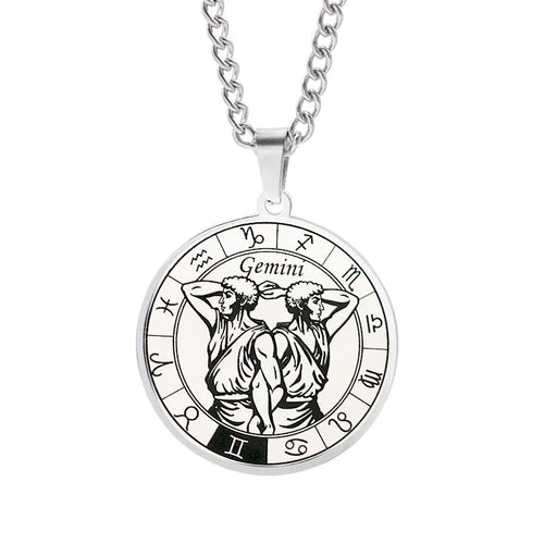 Horoscope Necklace Zodiac Constellation Pendant Silver Gemini