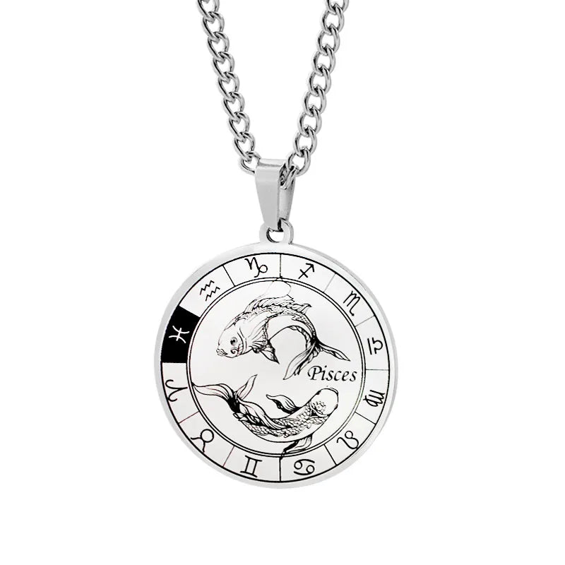 Horoscope Necklace Zodiac Constellation Pendant Silver Pisces