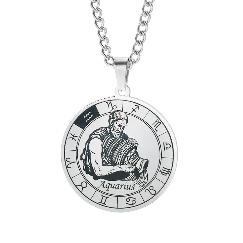 Horoscope Necklace Zodiac Constellation Pendant Silver Aquarius