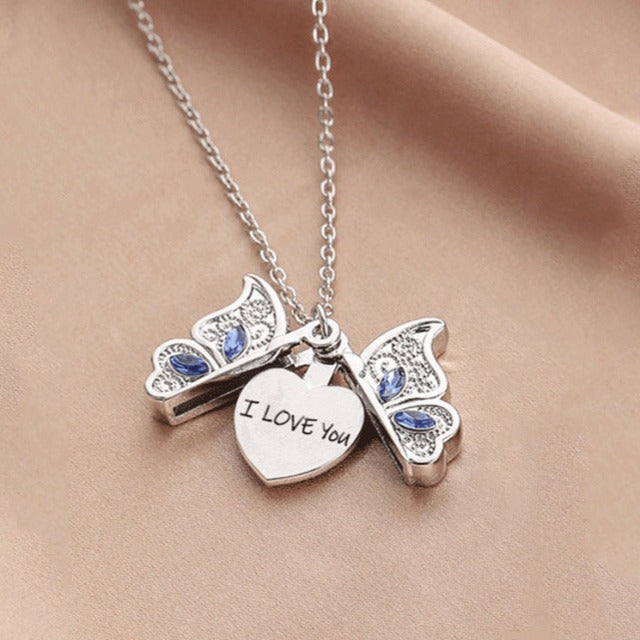 I Love You Butterfly Silver Necklace