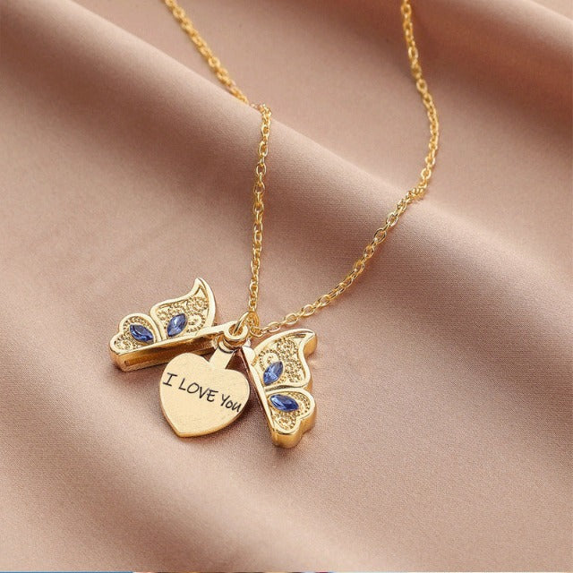 I Love You Butterfly Gold Necklace