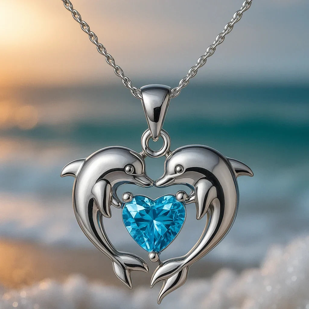 Timeless necklace with a double dolphin pendant