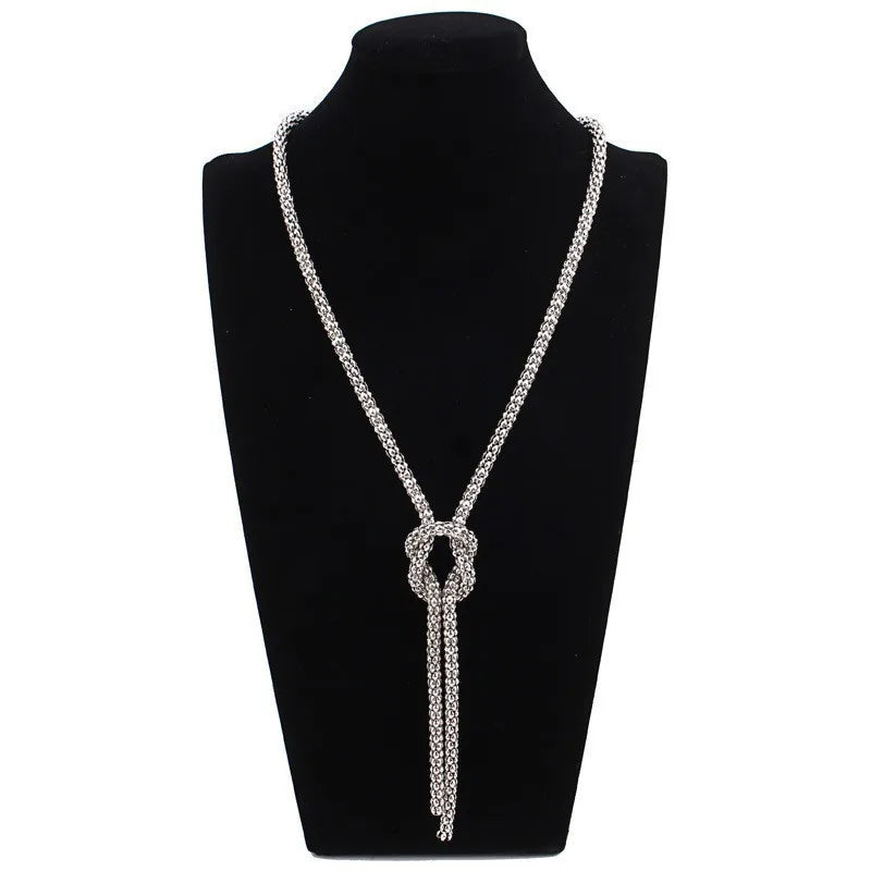 Long Necklace with Knot Pendant in Silver