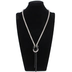 Long Necklace with Knot Pendant in Silver and Black