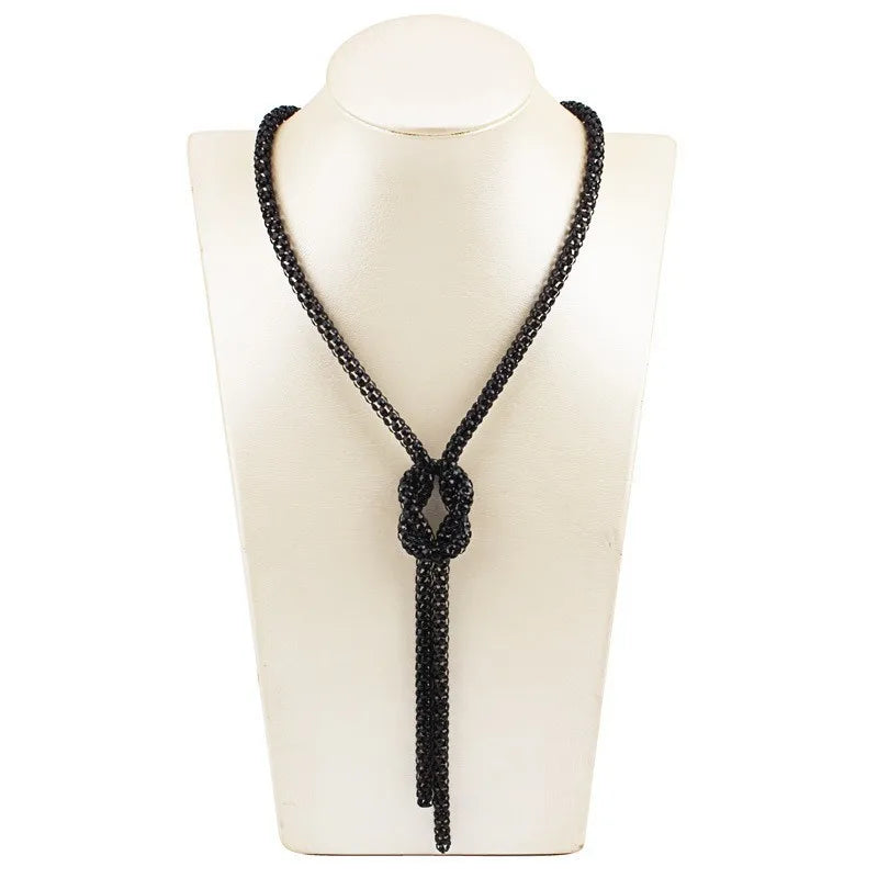 Long Necklace with Knot Pendant in Black