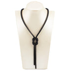 Long Necklace with Knot Pendant in Black