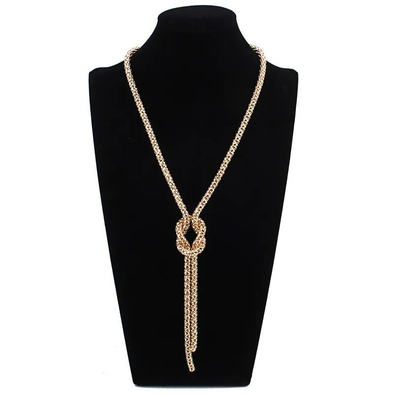 Long Necklace with Knot Pendant in Gold
