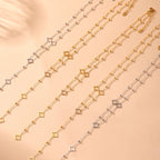 Long Necklace with Four-Leaf Clover and Gold Zircon Pendants