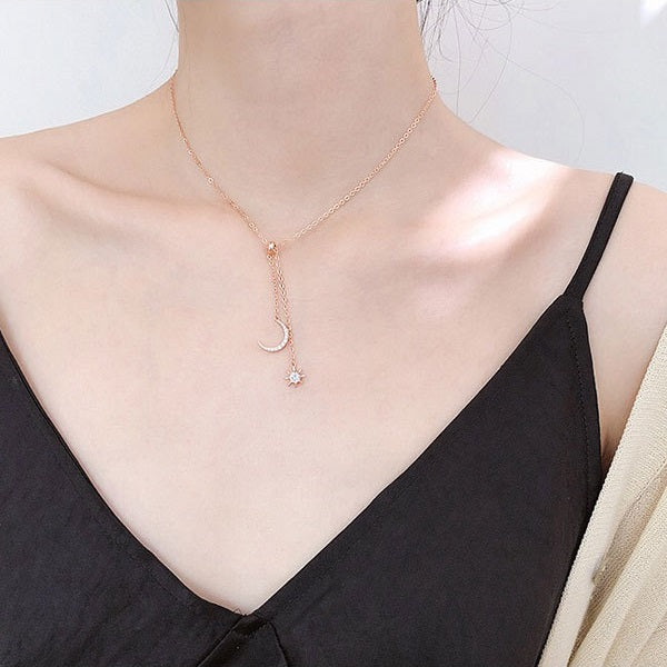Rose Gold Moon & Sun Necklace