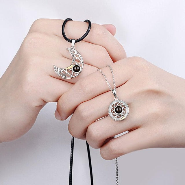Silver Moon Sun Couple Necklace