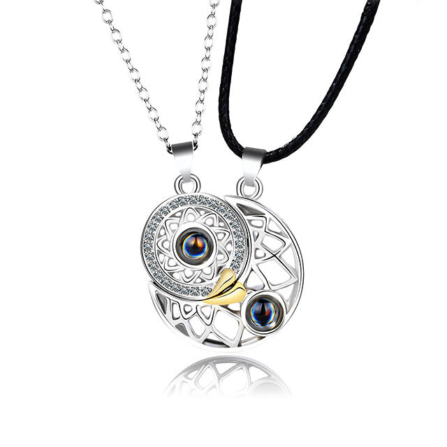 Silver Moon Sun Couple Necklace