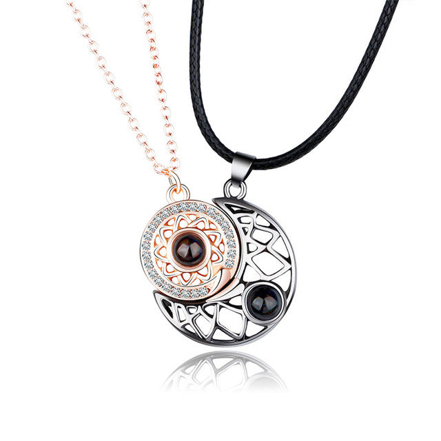 Rose Gold Moon Sun Couple Necklace