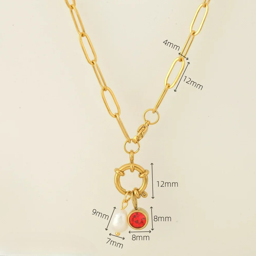 Link necklace with pearl pendant and birthstone pearl necklace