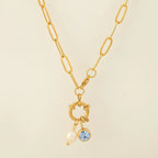 Link necklace with pearl pendant and April birthstone