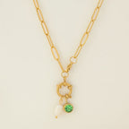 Link necklace with pearl pendant and August birthstone